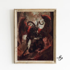 Baphomet Art Print - Fallen Angel Poster, Gothic Witchcraft, Witchy Occult Folklore, Macabre Pagan Wall Decor, Occult Art, Vintage Art