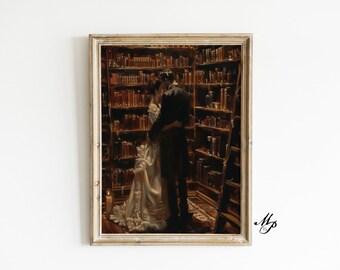 Dark Academia Library Art Print: Moody Vintage Home Decor (Digital Download)