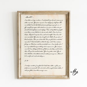 Carta de amor del capitán Wentworth a Anne - Jane Austen - Cartel de persuasión - Arte de pared de Jane Austen - Regalo de amante de Jane Austen - DESCARGA INSTANTE
