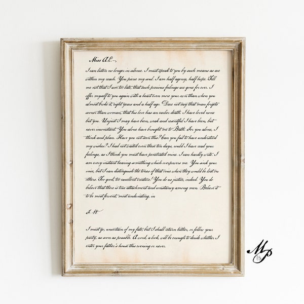 Captain Wentworth's Love Letter to Anne - Jane Austen - Persuasion Poster - Jane Austen wall art - Jane Austen lover gift - INSTANT DOWNLOAD