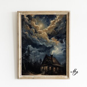 Cabaña misteriosa iluminada por la luna en el bosque / Estética macabra / Arte académico oscuro / Decoración gótica victoriana - Academia oscura - Arte gótico - Arte oculto