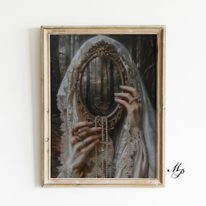 Gespiegelte Reverie, viktorianische Kunst Poster Druck stimmungsvolle Malerei, Vintage Frau Druck, viktorianisches Dekor Wandkunst, dunkle stimmungsvolle antike Kunstdruck