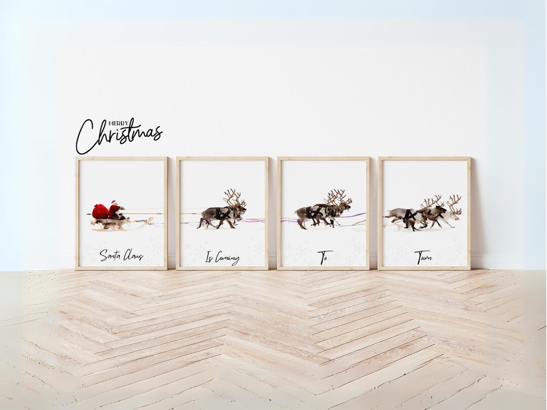 Gallery Set of 4 Christmas Santa Claus With a Sleigh Prints Xmas ...