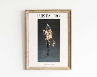 Puede incluir: Una impresión enmarcada de una pintura de Luis Falero titulada "Twin Stars - 1894-96". La pintura representa dos figuras desnudas con el pelo suelto, alcanzando estrellas en un cielo oscuro.