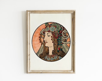 Impresión de vitral de Alphonse Mucha: Arte mural Art Nouveau (Descarga digital)