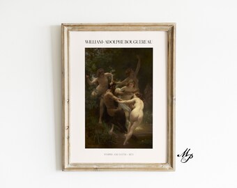 Schilderij nimfen en sater: Bouguereau, kunst uit de Griekse mythologie (digitale download)