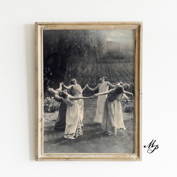 Impresión fotográfica vintage de brujas danzantes, decoración gótica ocultista para el hogar (descarga digital)