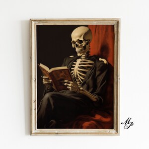 Skeleton Reading - Vintage, Dark Art, Occult Poster, Gothic Home Decor, Witchcraft, Witch Print, Wiccan Art, VINTAGE ART