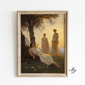 Paris Sleeps Athena and Aphrodite watch, Vintage, Pagan Art, Mythology Poster, Gothic Home Decor, Witchcraft, Witch Print, Wiccan Art