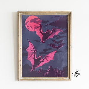 Neon Pink Vampir Bats Print - Vintage Print - Home Decor - Fledermaus Art - Dark Art - Okkultes Poster - Gothic Home Decor - Hexerei - Wicca Art