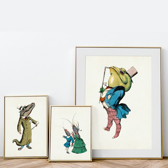 Vintage Alligator Print - Vintage Lobster Print - Vintage Frog Print - Victorian Art Nouveau Print - Digital Art Bundle - Victorian Art