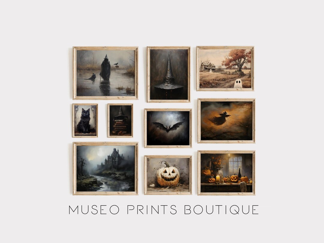 Vintage Halloween Art Print Set, Spooky Collage Wall Decor (digital ...