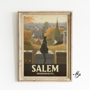 Vintage Salem Reiseplakat | Schwarze Katze & Hexerei | Digitaldruck - Okkultes Poster, Gothic Wohndekor - Hexerei - Hexendruck - Wicca
