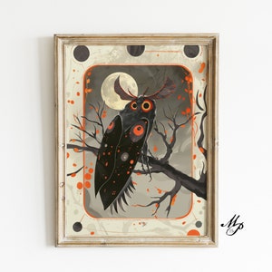 The Mothman, Mothman Art, Cryptid Art, Wall Hanging, Occult Art, Living Room Art, Weird Wall Art, Moth Art, Linocut, Printmaking