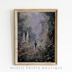 Jack Outside The Giant&#39;s Castle | Vintage Moody Dark Cottagecore Man & Garden Printable Wall Art | Dark Academia Aesthetic