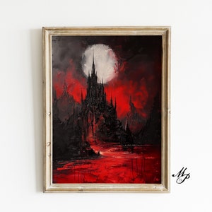 Crimson Sky – Draculas Schloss – Vintage-Druck – Heimdekoration – dunkle Kunst – okkultes Poster – Gothic-Wohndekoration – Hexerei – Wicca-Kunst