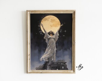 Luna Worship Art Print – Vintage Occult Gothic Decor (Digital Download)