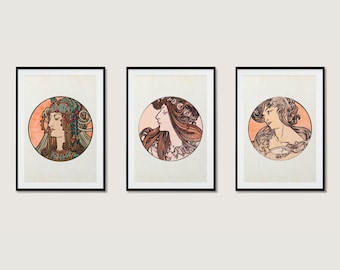 Conjunto de vidrieras de Alphonse Mucha – Descarga digital Art Nouveau