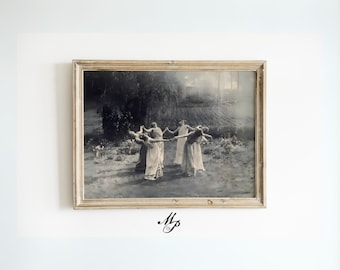 Circle Of Dancing Witches, Vintage Photography, Dark, Occult Poster, Gothic Home Decor, Witchcraft, Witch Print, Wiccan Art, Gothic Art