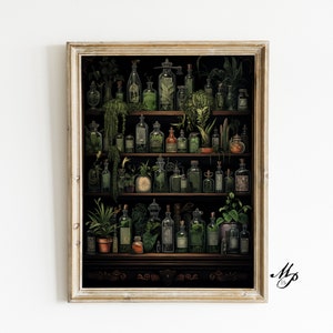 Boticário Vintage | Arte de parede de academia escura, decoração de cozinha de bruxa, pintura a óleo antiga, estética goth cottagecore, decoração de bruxa para impressão