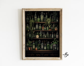 Vintage Apothecary | Dark Academia Wall Art, Witch Kitchen Decor, Antique Oil Painting, Goth Cottagecore Aesthetic, Witchy Decor Printable