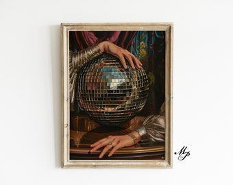 Retrato alterado con bola de discoteca, arte ecléctico y melancólico (descarga digital)