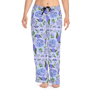 Hydrangea Flowers, Hydrangea Leaves, Hydrangea Design, Lilac and Purple Colors, Women&#39;s Pajama Pants (AOP)
