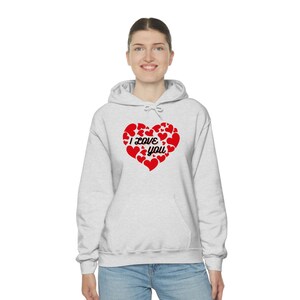 I Love You Hooded Unisex Sweatshirt, Gift for Valentine, Gift for Her, Gift for Him, With Hearts, Big Heart Hoodie
