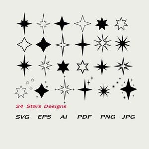 Star Svg, Star Cricut Fİle, Star Outline, Svg Files For Cricut, Twinkle Stars, Star Clipart, Sparkle Star PNG, Minimalist Line Art