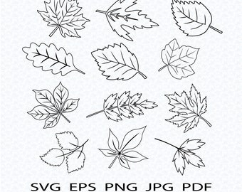 Fall Leaf Outline SVG Bundle: Autumn Clipart (Digital Files)