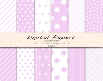Stars seamless pattern, Digital Paper, Star background, Scrapbook Paper, Decor print, Pink background, Pink white pattern, Commercial Use