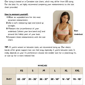 May include: Bralette size guide with bust and underbust measurements in inches. Includes a photo and instructions on how to measure. Sizes range from XS to XXL, with bust measurements from 81-84cm to 112-114cm. The Naked Club logo is at the bottom.