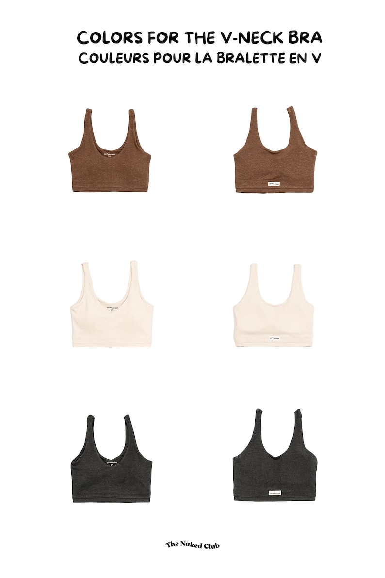 V-neck bralette, Women underwear in brown, cream, black - antibacterial, eco-friendly- hemp, organic cotton - The Naked Club