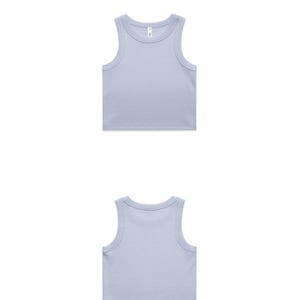 May include: Two baby blue tank tops are displayed, one front and one back view. The text "Baby Blue Bleu poudre" is at the top. The brand name "The Naked Club" is at the bottom. The tank tops are made of a soft material.