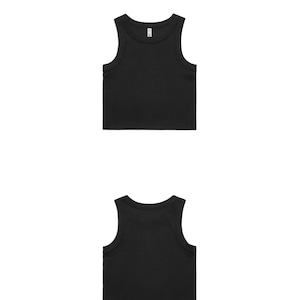 May include: Black tank top with a scoop neck and sleeveless design. The image shows the front and back of the top. The text "Black Noir" is at the top, and "The Naked Club" is at the bottom.