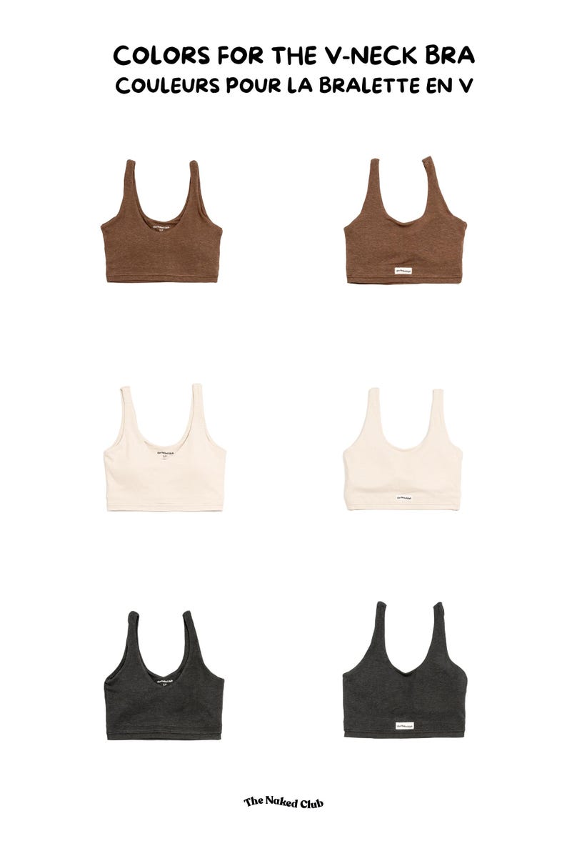 V-neck bra in black, all choices of the bralette, brown, cream, women underwear - antibacterial, eco-friendly - hemp, organic cotton - natural underwear - The Naked Club