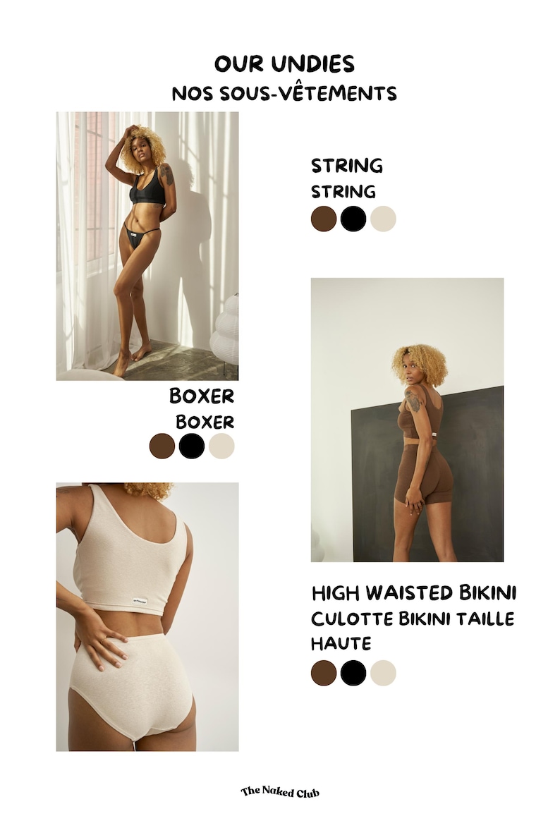 V-neck bra in black, front  and back of the bralette, brown, cream, women underwear - antibacterial, eco-friendly - hemp, organic cotton - natural underwear - The Naked Club