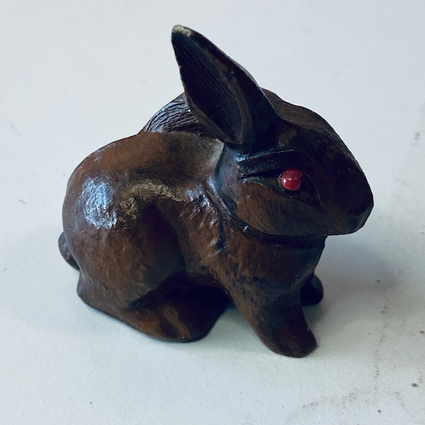 Vintage Mini Wood Composite Carved Bunny Rabbit Figure, Keepsake, Collectible