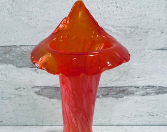 Vintage Handblown Art Glass, Jack In The Pulpit Flower Vase, Amberina Orange, Collectible, Keepsake