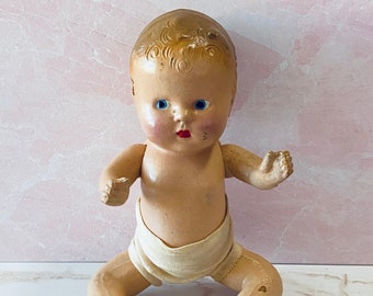 Vintage 1930's Composition Baby Doll in Diaper, Kitschy Cute, Collectible, Keepsake