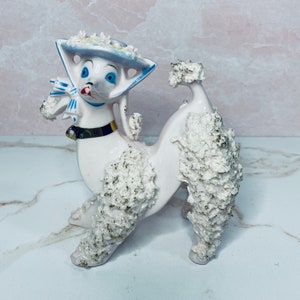 Vintage 1950&#39;s Norleans Pink Spaghetti Sugared Poodle w/Bonnet Porcelain Figurine, Collectible, Keepsake