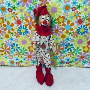Vintage Rubber Head Red Polka Dot Circus Clown Pose Doll, Collectible, Keepsake