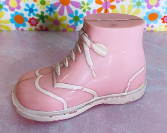 Vintage Havatoy Hard Plastic Pink Baby Shoe Piggy Bank, Kitsch, Retro, Collectible