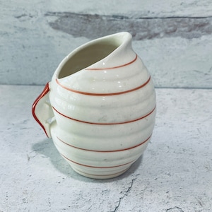 Vintage Czechoslovakia Bohemian Ceramic Red Striped Creamer, Collectible Kitchenware