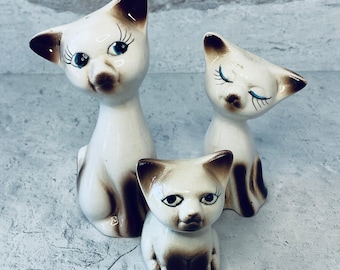 Vintage Siamese Cat 3 Pc. Set-Salt & Pepper, Toothpick Holder, Collectible, Keepsake