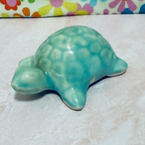Vintage Studio Handcrafted Ceramic Green Turtle Figurine, Keepsake, Collectible