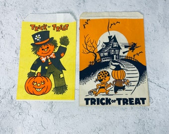 Vintage Halloween Trick or Treat Paper Treat Bags Set of 2, Collectible, Keepsake