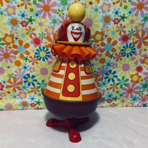 Vintage Ohio Art Tin Litho Clown Spinning Top, Child&#39;s Toy, Keepsake, Collectible
