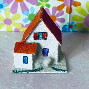 Vintage Japan Small Putz House Christmas Ornament Mica Glitter Cardboard, Collectible, Keepsake.