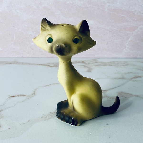 Vintage Japan Siamese Cat w/Rhinestone Eyes Single Salt Shaker, Keepsake, Collectible